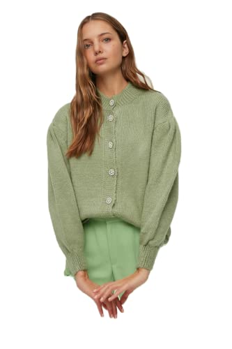 Trendyol Damski kardigan z dzianiny z okrągłym dekoltem, Miętowy, L