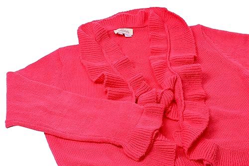 Aleva Damski sweter z dzianiny w stylu vintage z dekoltem w serek i falbankami różowy, rozmiar XS/, Rosa, XS