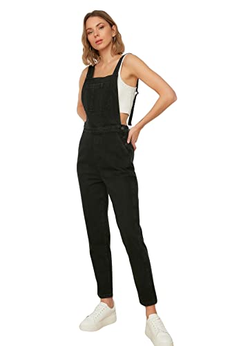 Trendyol Kombinezon damski jednokolorowy dżins, Czarny, 60