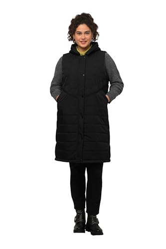 Ulla Popken Damska kamizelka Hyprar z długim kapturem i pikowaniem o strukturze plastra miodu, czarny, 46-48 duże rozmiary