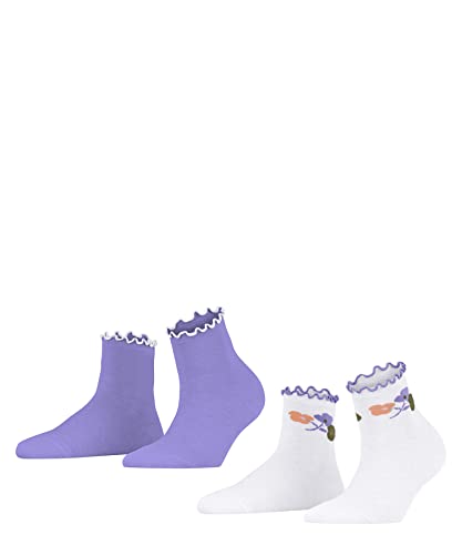 ESPRIT Kobiety Krótkie skarpety Flower Top 2-Pack W SSO Wiskoza z wzorem 2 Pak, Wielokolorowy (Sortiment 0010), 35-38
