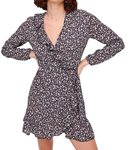 ONLY Damska krótka sukienka Onlcarly L/S Wrap Noos WVN, Nocne niebo/Elly Ditsy, 42