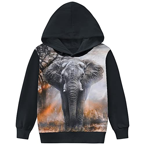 CM-Kid Boy's bluza z kapturem chłopięca bluza z kapturem, słonie czarne, 128 (3 sztuki), Słoń czarny, 128