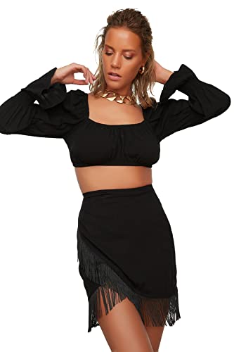 Trendyol Women's Quastenrock wzorzysty spódnica, czarna, 38