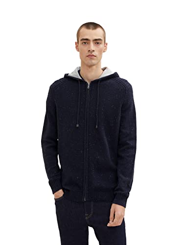 TOM TAILOR Męskie Kardigan z kapturem 1033659, 30659 - Navy Melange Knitted Neps, 3XL