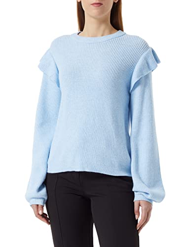 Vila Damski sweter Viril O-Neck Flounce Knit Top Noos, Kentucky Blue/Szczegóły: melanż, M