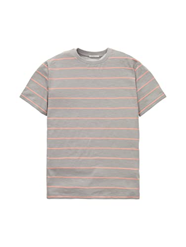 TOM TAILOR T-shirt dla chłopców i dzieci z paskami, 31742 - szary miękki neonowy różowy pasek, 140