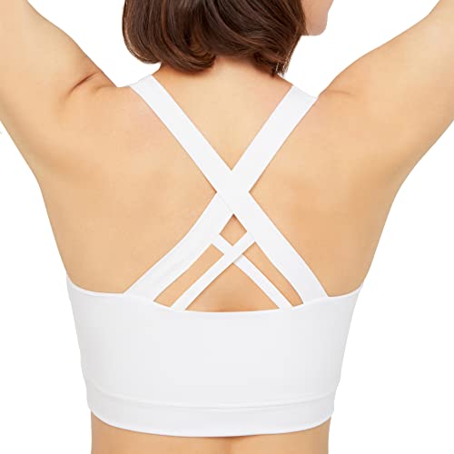 LOS OJOS Biustonosz sportowy - Crisscross plecy średnie wsparcie biustonosz sportowy ze zdejmowanymi miseczkami, biały, L