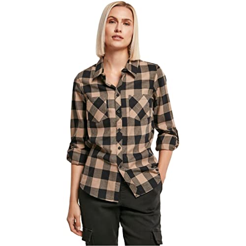 Urban Classics Damska koszula damska w kratkę, flanelowa koszula, damska koszula drwala z długim rękawem, dostępna w wielu kolorach, rozmiary XS-5XL, czarny/softtaupe, 5XL