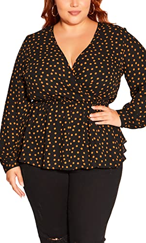 CITY CHIC Damska koszula w rozmiarze plus size w kropki, Czarny/karmelowy w kropki, 44-Plus