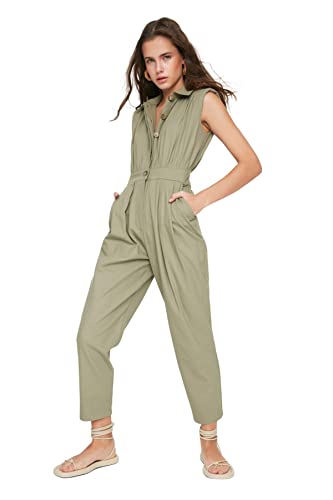 TRENDYOL Damski kombinezon damski Plain Woven, khaki, 38