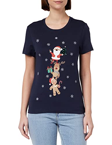 ONLY Women's ONLXMAS YRSA Christmas REG S/S TOP JRS Shirt, Night Sky/Print:Friends, M (4 sztuki)