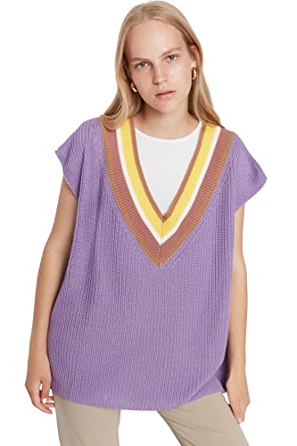 TRENDYOL Damska bluza z dekoltem w serek, fioletowa, M, liliowy, M