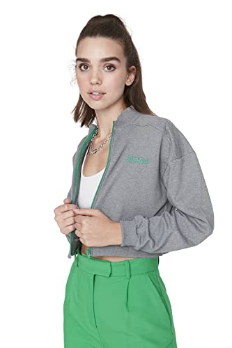 TRENDYOL Damska bluza stojąca z kołnierzykiem, podkreślająca figurę, szary, L