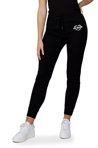 Love Moschino Slim Fit Jogger with Heart Holographic Print Casual Spodnie Damskie, Czarny, 38