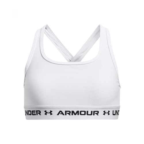Under Armour Dziewczęcy biustonosz sportowy crossback średni wpływ, biały/biały/czarny, 100