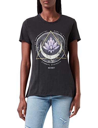 ONLY Onllucy Reg S/S Top JRS Noos T-Shirt damski, Czarny/nadruk: lotus, S