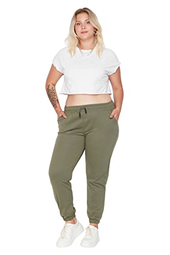 Trendyol Damskie spodnie dresowe do biegania plus size, khaki, 3XL, Khaki, 3XL