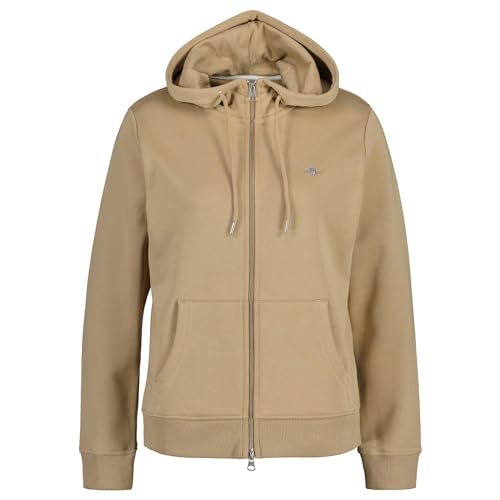 GANT Damska bluza z kapturem REL Shield Full Zip Hoody, Dark Khaki, Standard, khaki (Dark Khaki)