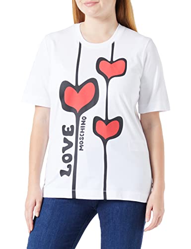 Love Moschino Damska koszulka o regularnym kroju z krótkim rękawem, Optical White, rozmiar 38, optical white, 38