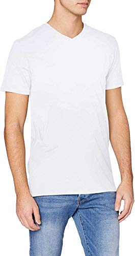 SLHNEWPIMA koszulka męska Selected z dekoltem w serek, jednokolorowa, basic, z krótkim rękawem, rozciągliwa bawełna, biały (Bright Whitebright White), L