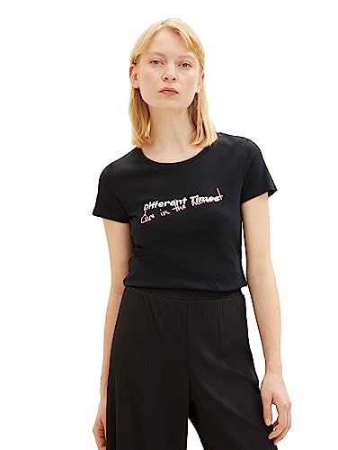 TOM TAILOR Denim Damska koszulka z nadrukiem, 14482-Deep Black, XXL