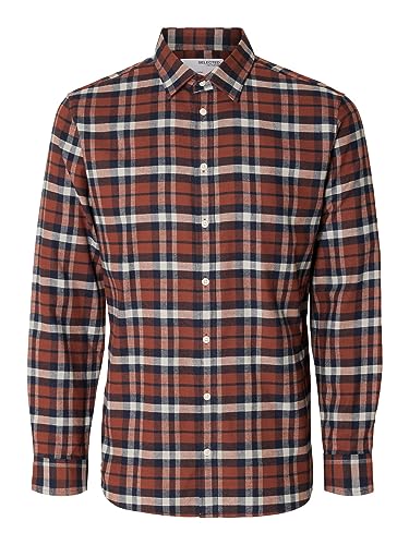 SELETED HOMME Męska koszula Slhslimowen Flannel Shirt Ls Noos, Burnt Henna/Checks:kwadraty, M