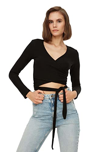 Trendyol Damska bluza z dzianiny w kolorze czarnym, czarny, M