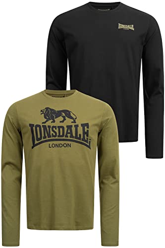 Lonsdale Męska koszulka z długim rękawem o normalnym kroju, dwupak AYRSHIRE dwupak