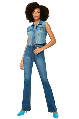 Trendyol Blue High Stan Flare Jeansy damskie, Granatowy, 42