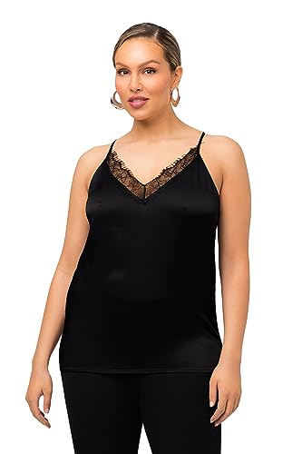 Ulla Popken Damski top z koronką przy dekolcie T-shirt, czarny, 58/60