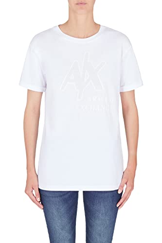 Armani Exchange Damska koszulka, zwijana, z logo, biała, bardzo duża, biały, XXL