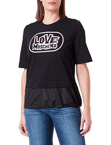 Love Moschino Damska koszulka o regularnym kroju z długim rękawem z nadrukiem skate z nylonu, wkładka na dole odzieży zamknięta przez drawstring, czarny, 40