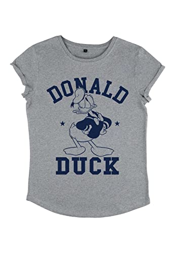 Disney Koszulka damska Mickey Classic-Donald Goes to College Women's Organic Rolled Sleeve, szary (melange grey), XL