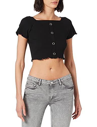 NA-KD Damska koszula Babylock Ruffle Top, czarny, XL
