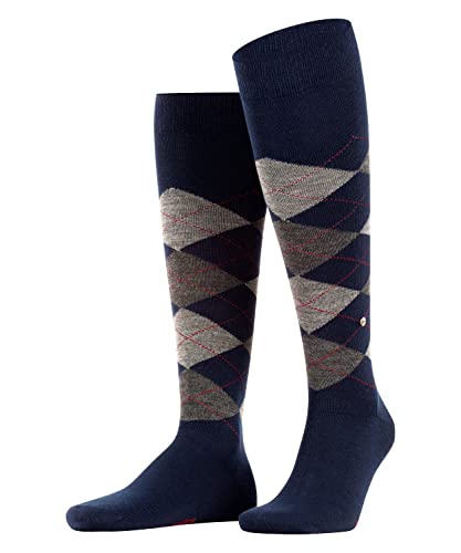 Burlington Mężczyźni Podkolanówki Edinburgh M KH Wełna długie z wzorem 1 Para, Niebieski (Dark Navy 6377), 40-46