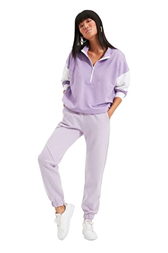 Trendyol Damskie spodnie dresowe z normalnym stanem, lilia, L