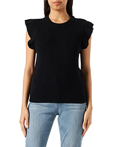 Vila Damska koszulka VIRIL O-Neck Flounce Knit Vest-NOOS z dzianiny, czarna, M, Schwarz, M