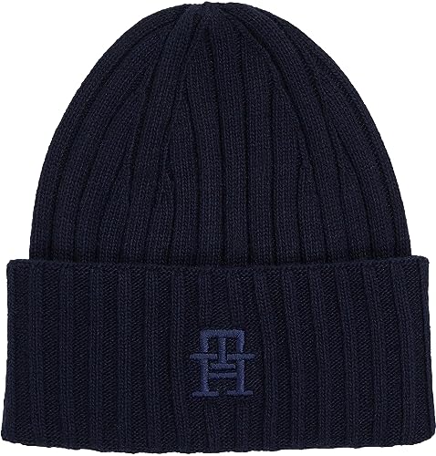 Tommy Hilfiger Damska dzianinowa czapka TH Iconic Beanie, niebieski kosmiczny, jeden rozmiar, niebieski (Kosmiczny Błękit), Rozmiar uniwersalny