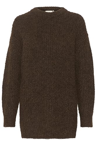 KAFFE damski sweter oversized fit długie rękawy Crew Neck puszyste Rib Knit, Java, XL