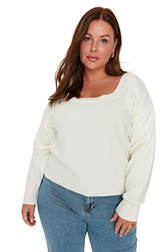 Trendyol Damska bluza z kwadratowym kołnierzem, zwykła, plus size, kremowa, 4XL, kremowy