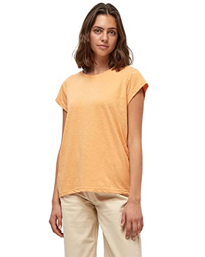 Minus Leti T-shirt damski | czarny t-shirt damski | Basic T-shirt damski z krótkim rękawem z okrągłym dekoltem | elegancka koszulka damska z krótkimi rękawami | wiosenna bluzka damska, 6024 Apricot