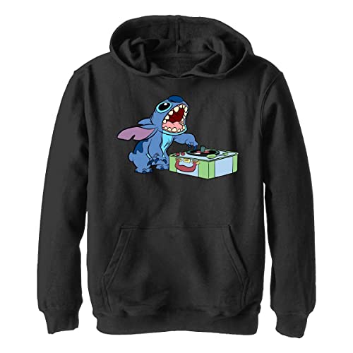 Disney Chłopięca bluza z kapturem Dj Stitch, Czarny, S