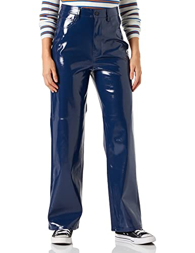 JACK & JONES Damskie spodnie Jxkenya Hw Stra Faux Leat Pant Noos, Medieval Blue/Detail:Shiny, M