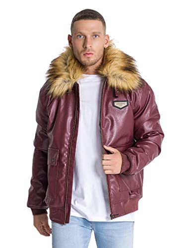 Gianni Kavanagh Burgundy Aviator Jacket Płaszcz męski, Burgundy, XL