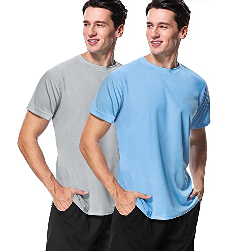 MeetHoo Rash Guard Koszula męska z krótkim rękawem Koszulka UV Sport Technika Sportowa T-Shirt Ochrona przed słońcem UPF 50+ Poliester do piłki nożnej Atletyka Bieganie, Niebieski szary, L