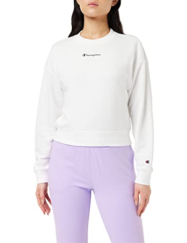 Champion Damska bluza z okrągłym dekoltem Legacy American Classics Powerblend Terry małe logo Crop Boxy Bluza z okrągłym dekoltem, biała, M