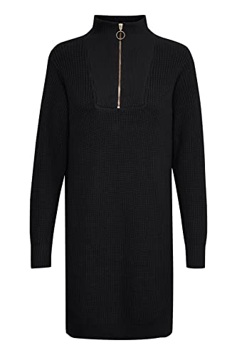 KAFFE Damska sukienka dziewiarska Tunec Half Zip Dress Turtleneck Wysoki kołnierz, Głęboka czerń, XL