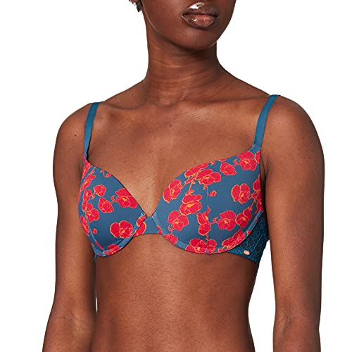 Skiny Damski biustonosz Damen Schalen Bh T-Shirt, Kwiaty Deeppetrol, 80B