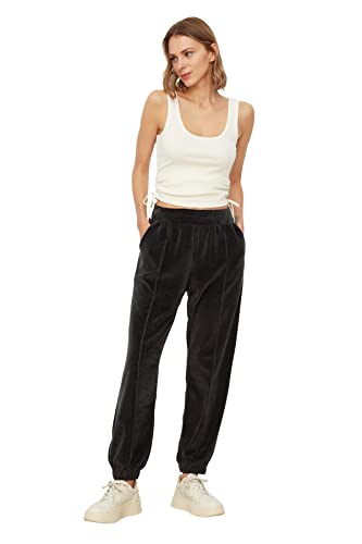 Trendyol Anthracyt aksamitne luźne Jogger Knitted Tracksuit spodnie damskie kombinezon, Anthracyt, S